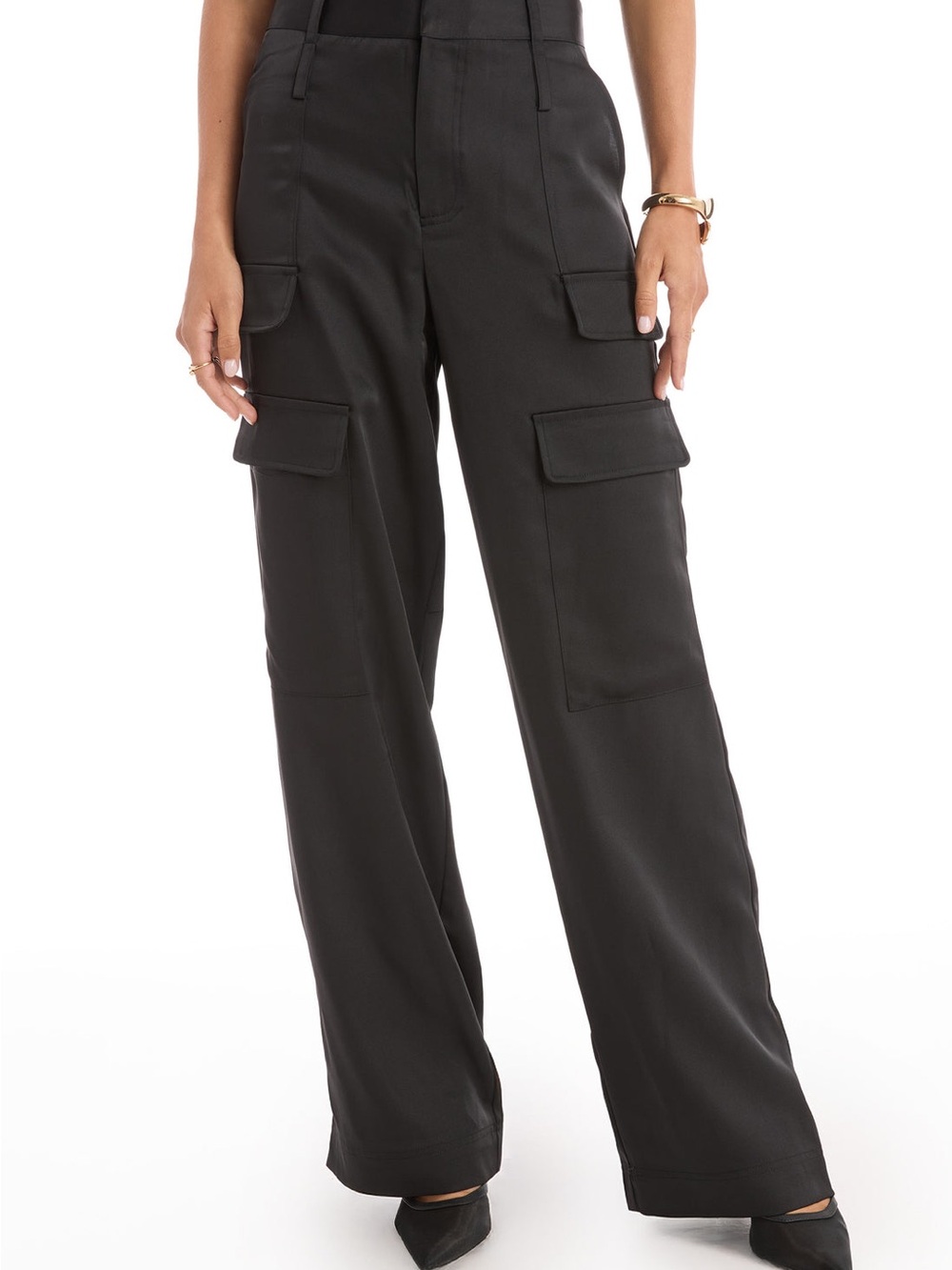 Noli Black Wide-Leg Cargo Pants with Flap Pockets